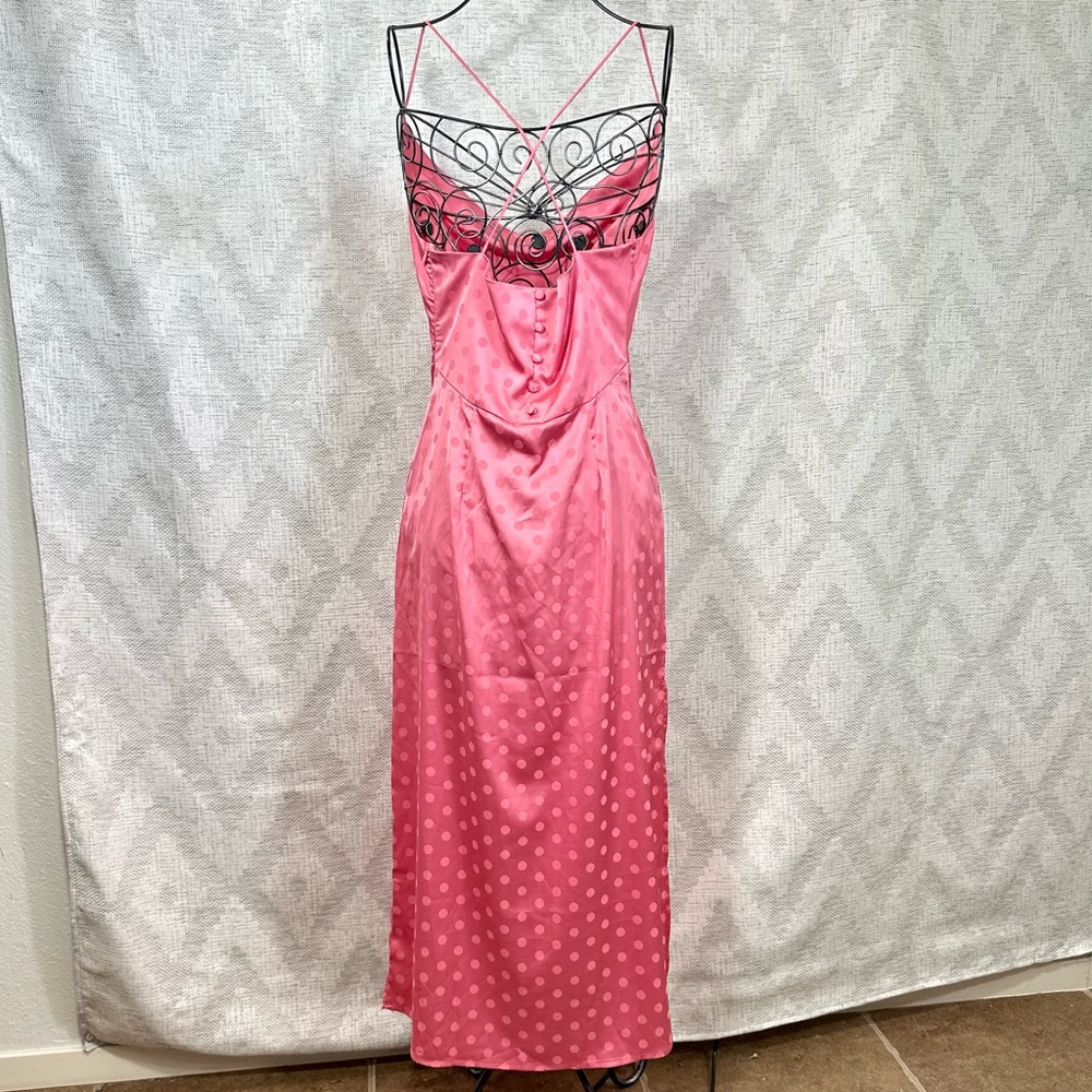Vici pink polka dot cowl neck silky midi dress size S - Picture 10 of 12